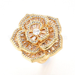 Bagues de manchette en laiton avec micro pavé de zircone cubique transparente pour femmes&nbsp;KK-T074-06G