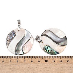 Natürliche Abalone-Muschel & schwarze Lippenmuschel & rosa Muschelanhänger&nbsp;SSHEL-B003-06P-03