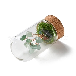 Albero dei soldi in scaglie di avventurina verde naturale in campane di vetro a cupola con decorazioni espositive con base in legno&nbsp;DJEW-K030-02N