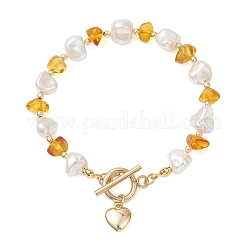 Braccialetti di perle di ambra naturale e conchiglia per le donne&nbsp;BJEW-JB13655