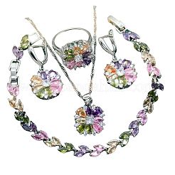 Collane con ciondolo in ottone con pavé di zirconi cubici e orecchini e set di anelli e bracciali a maglie per donna&nbsp;FS-WG38B31-03
