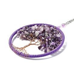 Drahtumwickelte Chips natürlicher Amethyst große Anhängerdekorationen&nbsp;HJEW-A005-03