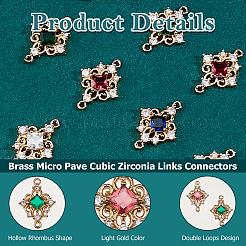 10 pz. 5 colori ottone pavé zirconia cubica trasparente e ciondolo a forma di rombo cavo in vetro&nbsp;KK-HS0015-56