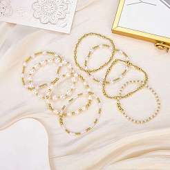 2 stücke 2 arten abs kunststoff imitation perle & shell perle & messing perlen armbänder&nbsp;BJEW-SW01606