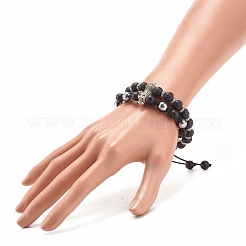 2 pz 2 braccialetti di perline intrecciate in pietra lavica naturale ed ematite sintetica e turchese (tinto) con teschio e corona in lega&nbsp;BJEW-JB08111