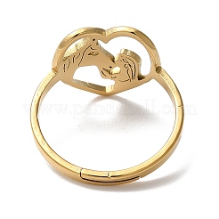 Placcatura ionica (ip) 304 anello regolabile a forma di cuore con cavallo in acciaio inossidabile per donna&nbsp;RJEW-M149-20G