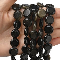 Chapelets de perles en obsidienne dorée naturelle&nbsp;G-L648-B23-15mm-01