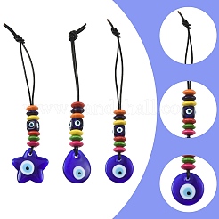 4 ornement suspendu fait main en lampwork et perles de bois bleu contre le mauvais œil&nbsp;HJEW-FS00080