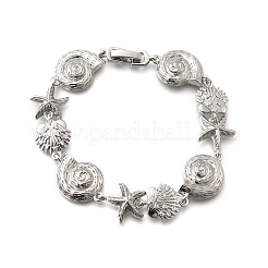 Sommer-Strand-Armbänder aus Messing mit Mikropflaster und klaren Zirkonia-Elementen in Seestern- und Muschelform&nbsp;BJEW-C118-02A-P