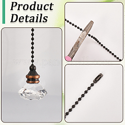Rallonges de chaîne de traction pour ventilateur de plafond avec breloques en verre diamant&nbsp;HJEW-WH20003-33A
