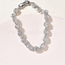 Bracelets à maillons en laiton micro pavé en forme de larme avec zircones cubiques transparents pour femmes&nbsp;BJEW-C156-07A-P