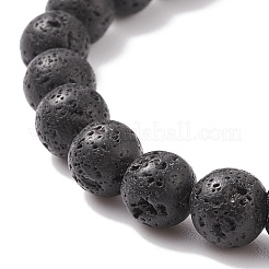 Bracciale elasticizzato rotondo con perline di roccia lavica naturale&nbsp;BJEW-JB08260