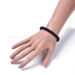 Runde Perlen aus schwarzem Naturstein dehnen Armbänder&nbsp;BJEW-JB04174-05