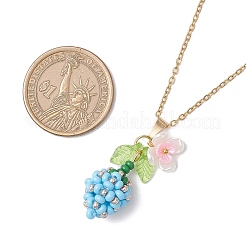 Collane con catena in acciaio inossidabile 304 con ciondolo a forma di fiore con perline di vetro e perle finte&nbsp;NJEW-MZ00115-02