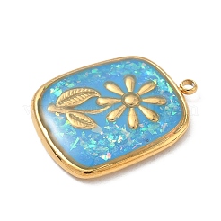 Pendentifs en résine époxy en acier inoxydable 304 avec coquillage naturel et paillettes à l'intérieur&nbsp;STAS-L026-17G-P03