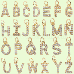26 pièce 26 styles véritables breloques en laiton plaqué or 18 carats avec micro pavé de zircones cubiques transparentes&nbsp;KK-BBC0018-09