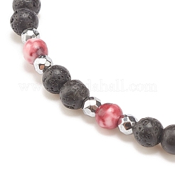 Bracciale elasticizzato con perline in pietre preziose naturali e sintetiche con croce in zirconi chiari da donna&nbsp;BJEW-JB08247