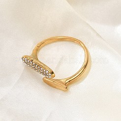 Ovaler offener Manschettenring aus 304 Edelstahl mit Strassen für Damen&nbsp;RJEW-Z076-01G