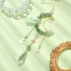 Chips d'aventurine verte naturelle et décorations de pendentif de lune en laiton&nbsp;HJEW-TA00066-02