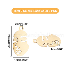 12 pz 2 colori ciondoli in acciaio inossidabile 304&nbsp;STAS-UN0028-61