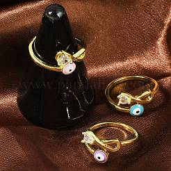 Manschettenringe aus Messing mit Mikropflaster und klarem Zirkonia-Emaille für Damen&nbsp;RJEW-L113-031G