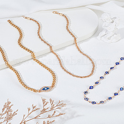 3 stücke 3 arten blau bösen blick legierung link kette halsketten für frauen&nbsp;NJEW-LP0009-13