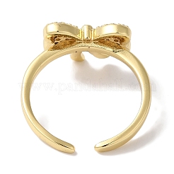 Offene Manschettenringe aus Messing mit Schleife und Mikropflaster aus klarem Zirkonia für Damen&nbsp;LS-RJEW-C098-03G