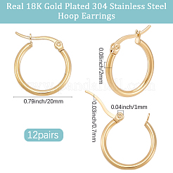 12 paire de boucles d'oreilles créoles en acier inoxydable 304&nbsp;EJEW-BBC0002-38B