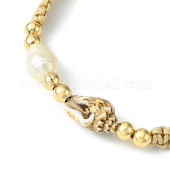 Braccialetti regolabili con perle d'acqua dolce coltivate naturali e perline intrecciate con conchiglia&nbsp;BJEW-JB09890