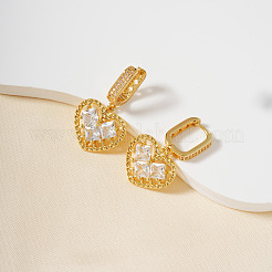Eleganti orecchini a cerchio a forma di cuore cavo in ottone con zirconi cubici trasparenti&nbsp;CD2189-2