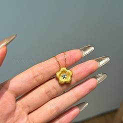 Halsketten mit Anhänger „Blume 925“ aus Sterlingsilber mit Mikropflaster und klarem Zirkonia für Damen&nbsp;NJEW-F338-10G