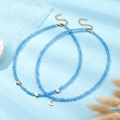 Set di collane da donna con 2 collana di perline di semi di vetro e ottone stile luna e stella da 2 pezzo&nbsp;NJEW-JN04394