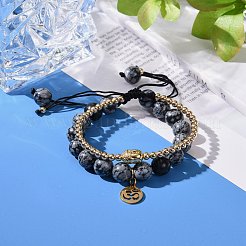 Runde geflochtene Bettarmbänder aus natürlichem Schneeflocken-Obsidian&nbsp;BJEW-JB07096