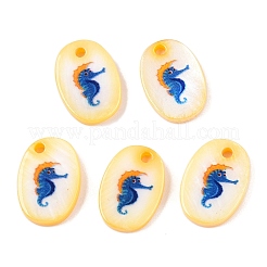 Breloques ovales imprimées double face en coquillage d'eau douce naturel&nbsp;SHEL-T020-05M