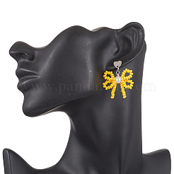 4 par de pendientes colgantes de cuentas de vidrio hechos a mano con forma de corazón y lazo de 4 colores&nbsp;EJEW-MZ00474