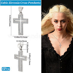 6 pendentif croix en laiton micro pavé de zircone cubique transparente&nbsp;KK-BBC0016-27