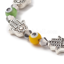 Buntes Bunte Malerei-Armband mit bösem Blick und geflochtenen Glas- und Legierungsperlen für Frauen&nbsp;BJEW-JB09267-01