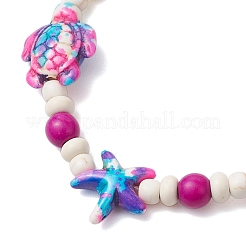 Bracelets extensibles en perles synthétiques turquoise teintées étoile de mer et tortue pour femmes&nbsp;BJEW-JB11920-04
