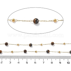 Catene a maglie in occhio di tigre naturale e perline in acciaio inossidabile 304&nbsp;CHS-K021-08A-01