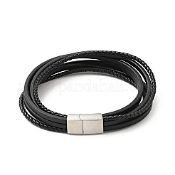 Mehrreihiges Armband aus Rindsleder mit Magnetverschlüssen aus Edelstahl 304&nbsp;BJEW-H552-02P