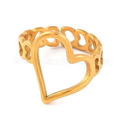 Placcatura ionica (ip) 304 acciaio inossidabile cuore cavo aperto anelli per le dita per le donne&nbsp;RJEW-S414-15B-G