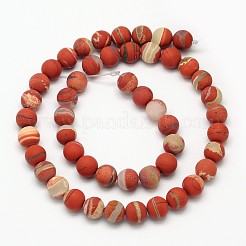 Mattiert runde natürlichen weißen Spitzen rotem Jaspis Perlen Stränge&nbsp;G-N0166-57-10mm