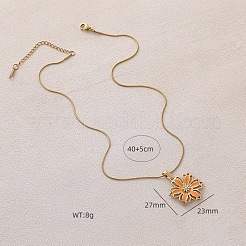 Halsketten mit Anhänger in Form einer orangefarbenen Blume aus Edelstahl und Emaille für Damen&nbsp;JP8682