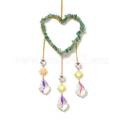 Herz natürliche grüne Aventurin Chips hängende Ornamente&nbsp;HJEW-G024-01E