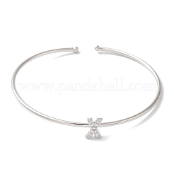 Braccialetti aperti con lettera in micro pavé di ottone placcato a cremagliera con zirconi trasparenti&nbsp;BJEW-A018-01P-X