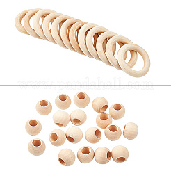 Perles en bois naturel non fini&nbsp;WOOD-PH0008-92