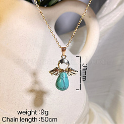 Collar con colgante de ángel de turquesa sintética europea con alas de aleación para mujer&nbsp;WH2548-3