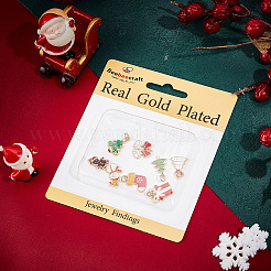 8 Stück 8 Stile Weihnachts-Themen echte 18k vergoldete Messing Emaille Charms&nbsp;KK-BBC0014-99