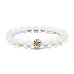 Set di bracciali elastici in pietra di luna sintetica e perline rotonde in pietra nera&nbsp;BJEW-JB07487
