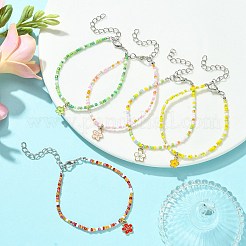 Braccialetto con ciondolo a forma di fiore in lega con catene di perline di vetro da donna&nbsp;BJEW-JB09681
